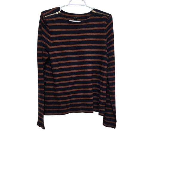 J.Crew Zip Shoulder Striped Long Sleeve Knit Top Size L - Picture 1 of 9